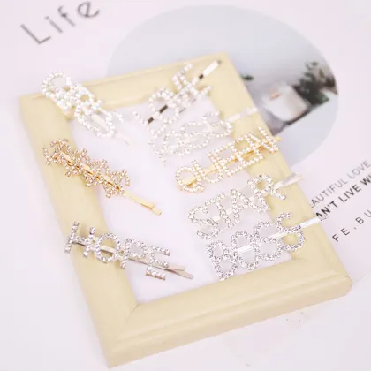 Diamond Hairgrips for Little Girls and Women - Fashion Letter Rhinestone Barrettes & Clips