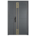 Puerta de entrada de aluminio minimalista de oro negro con montura de oro