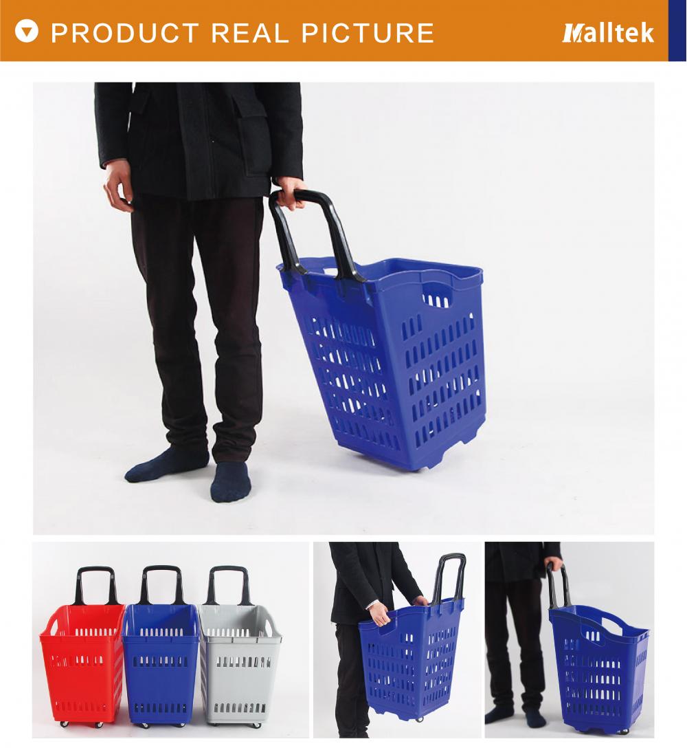 4 Wheels Rectangular Wheeled Plastic Shopping Basket