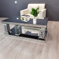 Table basse miroir en argent avec diamants en cristal