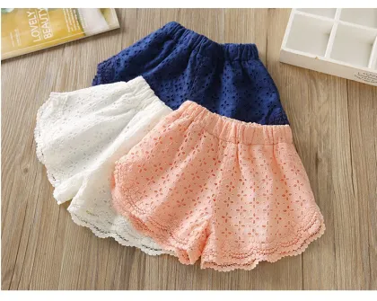 2021 Summer Lace Decoration Cotton Solid Color Ruffle Baby Children Shorts Kids Shorts Girls Shorts