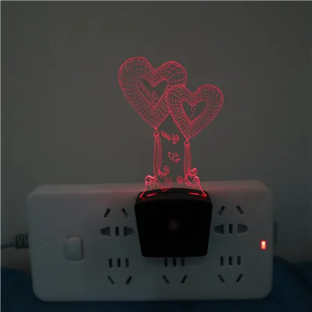 EU/UK/US Plug-in Kid Night Light - Dusk to Dawn Sensor, Heart Shape, 7 Colors, Dimmable LED Sleeping Wall Lamp