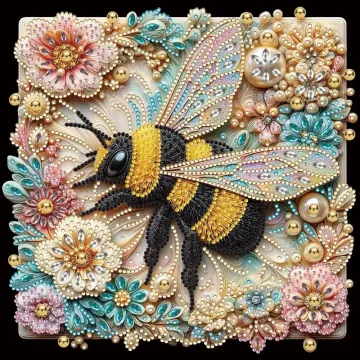 5D Diamond Art Kit: Sparkling Flower Bee DIY Mosaic for Home and Garden Decor