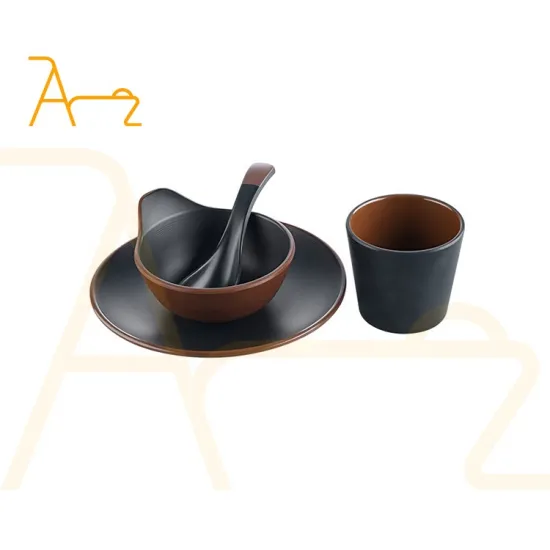 Food-Grade, Eco-Friendly, Unbreakable Dinnerware Set: Black Melamine Plates, Cups, and Bowls