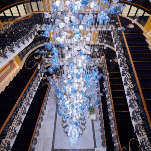 Long stairs ball glass led chandelier pendant lamp