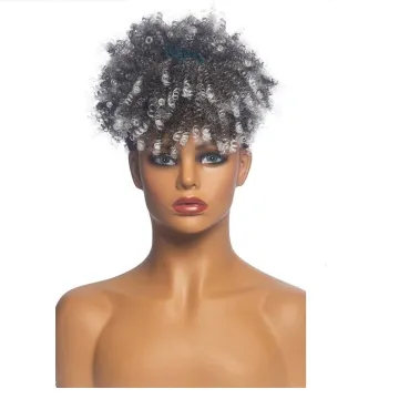 Wholesale Ombre Grey Kinky Curly Turban Fluffy Afro Wig Short Headband wig Synthetic Wig With Headband Attached For Black Women