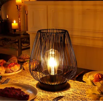Cage Table Lamp - Battery Operated, 9.5''H Large Double Metal Mesh Lamp with 6 Hours Timer - Perfect for Gifts, Parties, Gardens, Indoor Bedrooms & Living Rooms