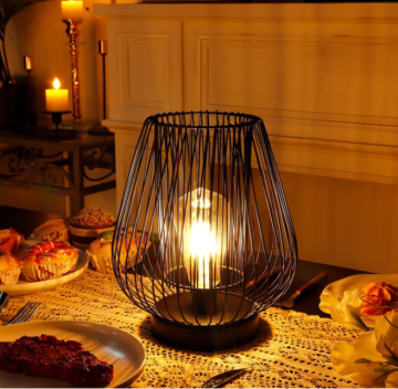 Cage Table Lamp - Battery Operated, 9.5''H Large Double Metal Mesh Lamp with 6 Hours Timer - Perfect for Gifts, Parties, Gardens, Indoor Bedrooms & Living Rooms