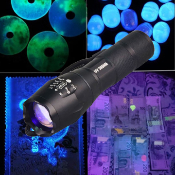 Zoom Adjustable UV Flashlight: A 3W LED Ultraviolet Torch with 365nm and 395nm Blacklight Capabilities - Waterproof Design