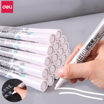 Deli 40 Pcs Permanent Marker White Oil-Ink Fast Dry Mark Pens for Glass Plastic Wood Metal Office & School Stationery