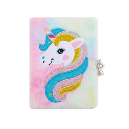 Cute Plush Lock Journal: Carton Unicorn Notebook for Kids – Unicorn Gifts for Girls