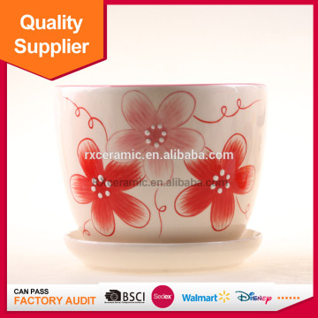 Spring season red flower design ceramic flowerpot for cffice decoration