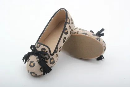 Leopard Printing Girls Kids Shoes Fringe Bowknot Leather Girls Casual Shoes