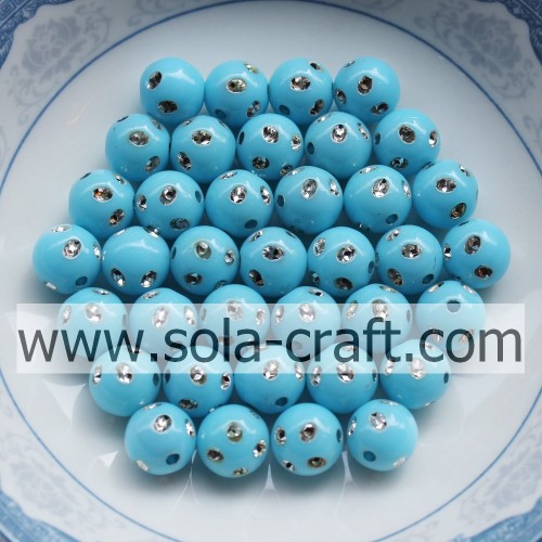 Fantastic Turquoise Color Plastic Round Diamond-studded Beads 5MM