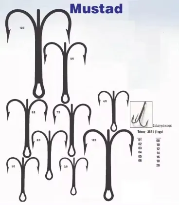 Mustad 3551 Classic Treble Standard Strength Fishing Hooks - Bronze/Nickle/Gold/Blonde Treble Tackle