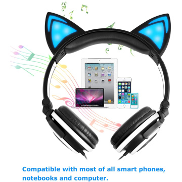 Foldable Cute Cat ear Headphones with LED Ears