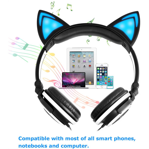 Auriculares plegables con orejas de gato y orejas LED