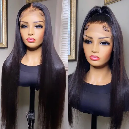 Vendors Hot Selling 180 Density Thick 100% Virgin  Human Hair 1B Natural Color U Part 5X5 Closure Straight Wig