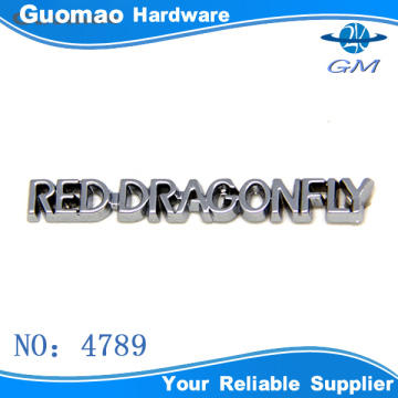 Elegant nickel engraved letter metal label custom for bags
