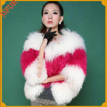 White And Red Colour Mongolian Fur Short Section Coat
