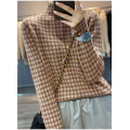 Half Turtleneck Simple Colorblock Houndstooth Sweatshirt