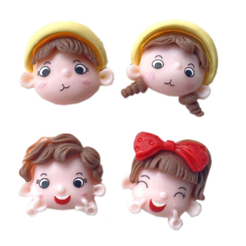 Kawaii Resin Girl Boy Head Charms Flat Back Cabochon Beads Kids Hair Accessories Handmade Bag Shoes Keychain Making