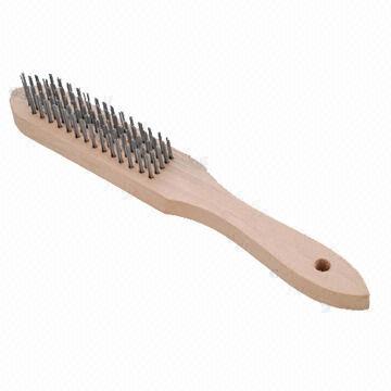 Steel wire brush with wooden handle