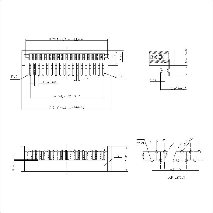 1.25mm FPC NON ZIF A-Type Double Side Connection Right Angle Dip FPC1.25-XXRTDXX2