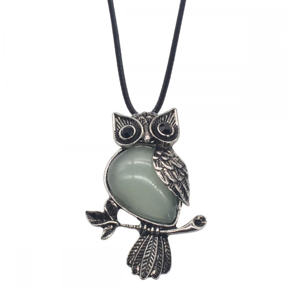 Pendentif en pierre naturelle hibou alliage Aventurine vert collier de bijoux pour hommes