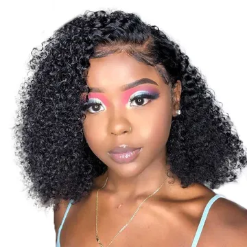 Wholesale Curly Bob Transparent Lace Frontal Wig Afro Kinky Curly Bob Wig Raw Indian Virgin Human Hair Hd Full Lace Front Wig