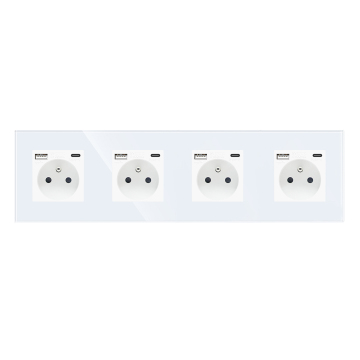 Crystal Glass Wall Socket with USB A and Type-C Ports, 16A, 299x86mm, EU/French Plug