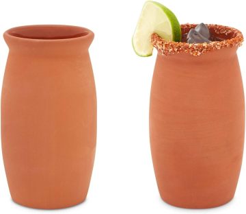 Clay Drinking Cups - 12 oz Terracotta Stoneware Mugs for Cocktails & Margaritas
