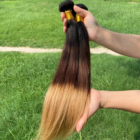 10A 3Bundles Brazilian Straight Hair Weave 30 Inch Human Hair Extensions Silky Straight 1B/4/27 Ombre Brown Honey Blonde Bundle