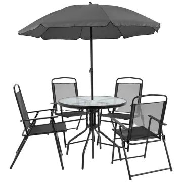 4 seats folding steel outdoor garden furniture set patio dining table and chair with umbrella set