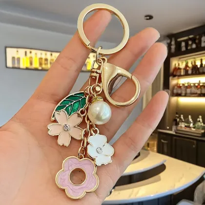 Sakura Flower Metal Enamel Pendant Keychain