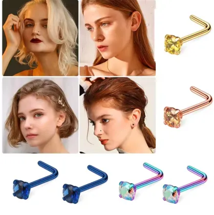 Surgical Stainless Steel L Shape Nose Rings for Men and Women