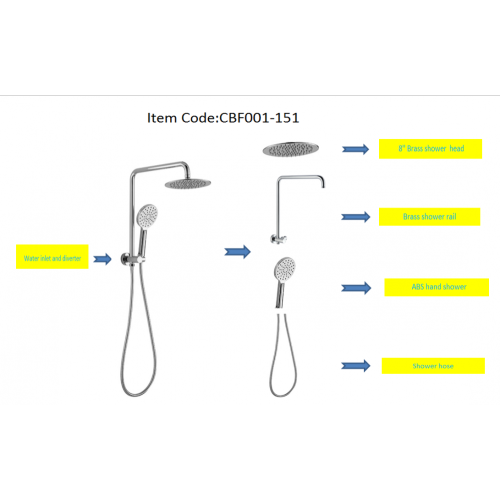 Messing verchroomde douche set met korte douchekop