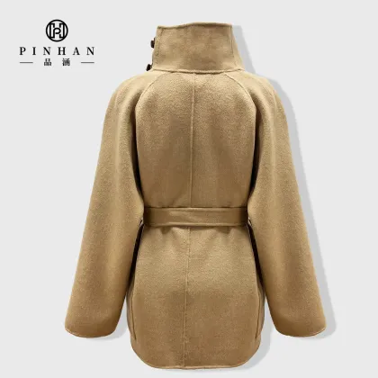 High-Quality Hand-stitched Tweed Woolen Trench Coat for Women