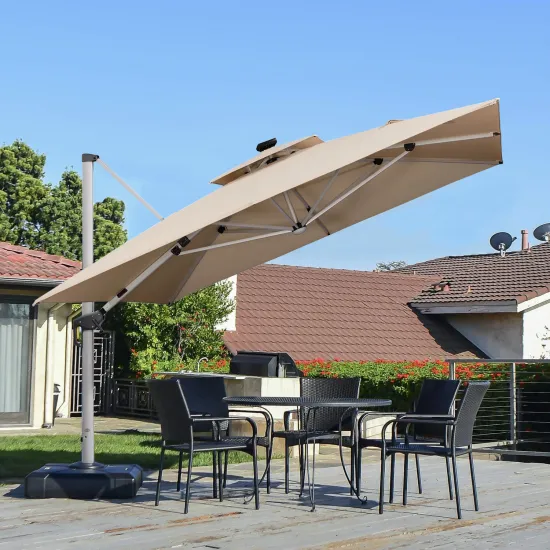 Uplion Aluminum Garden Cantilever Umbrella with Solar Lights