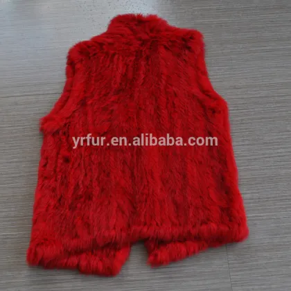 YanRan Fur YR052 Red Hand Knit Rabbit Fur Gliet/OEM Factory Top Quality Wholesale Fur Vest