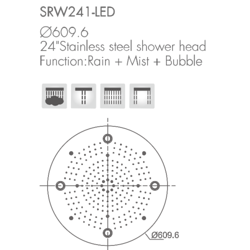 Soffione doccia multifunzione a soffitto da 24 &#39;&#39; con funzione LED / pioggia + nebbia + bolle