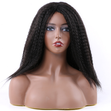 Hot sell 14Inch Afro Long Black Purple Color Hair Yaki Kinky Straight Synthetic Wigs yaki Lace synthetic wig For Black Women