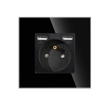 Bingoelec EU 16A French Socket with Dual USB Ports and 4mm Glass Panel