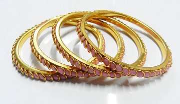 925 Sterling Silver Pink Synthetic Stone Setted Designer Bangle