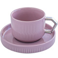 Nordic Porcelain Coffee Cup and Saucer with Silver Grip Ceramic Tea Cup Set Light Luxury