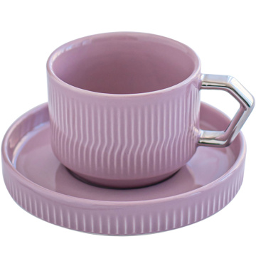 Nordic Porcelain Coffee Cup and Saucer with Silver Grip Ceramic Tea Cup Set Light Luxury