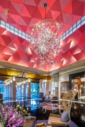 Giant art deco red murano glass chandelier