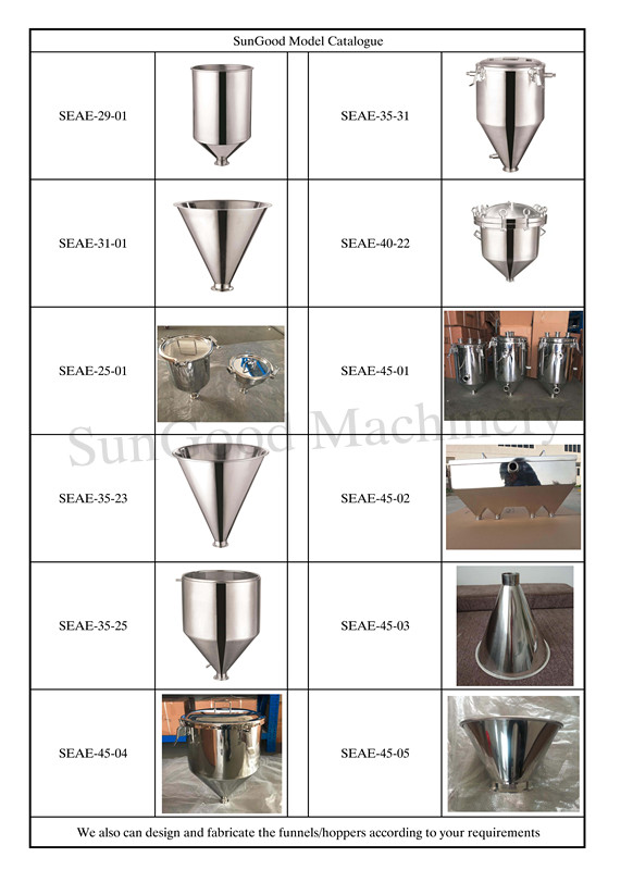 Holding/funil de enchimento de aço inoxidável de grau sanitário, SS304, SS316L