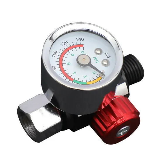 1pc Metal Red Mini Air Pressure Regulator Gauge Valve 1/4" Relief Paint Spraygun For Spray Guns And Air Tools Accessories