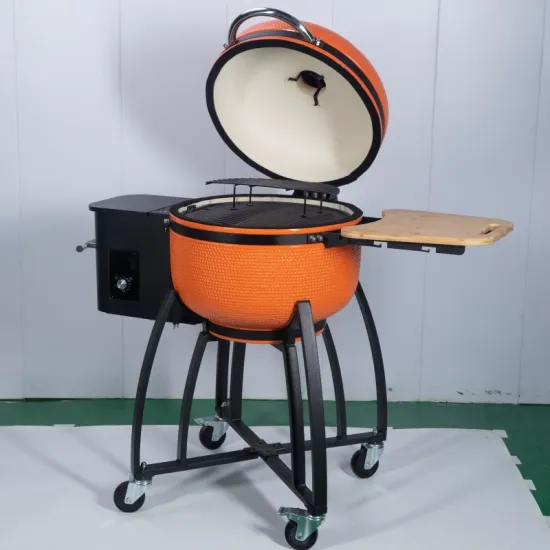 24 Inch Ceramic Grill Orange Electric Kamado Pellet Barbecue Grill with Rain Cover for Outdoor